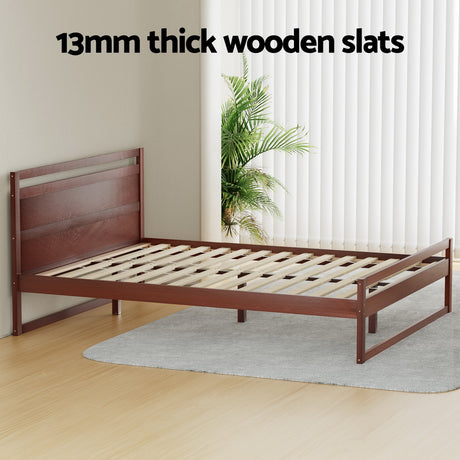 Artiss WITTON double walnut pine bed frame from foot end — Allure Home Collections