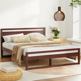 Artiss WITTON double pine bed frame in walnut finish — full front view — Allure Home Collections