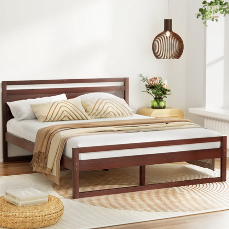 Artiss WITTON queen pine wood bed frame in walnut finish — full front view — Allure Home Collections