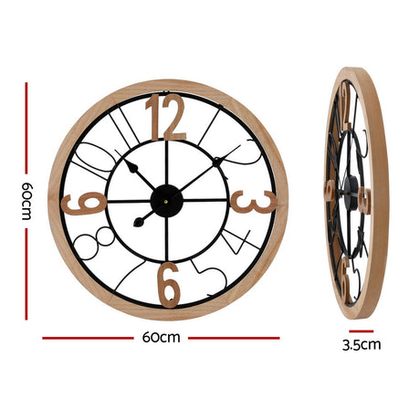 Artiss Wooden 60cm Wall Clock — Metal and MDF, Bold Arabic Numerals — Allure Home Collections