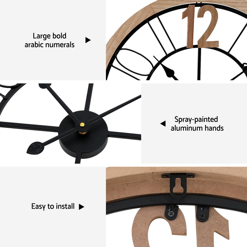 Artiss Wooden 60cm Wall Clock — Metal and MDF, Bold Arabic Numerals — Allure Home Collections