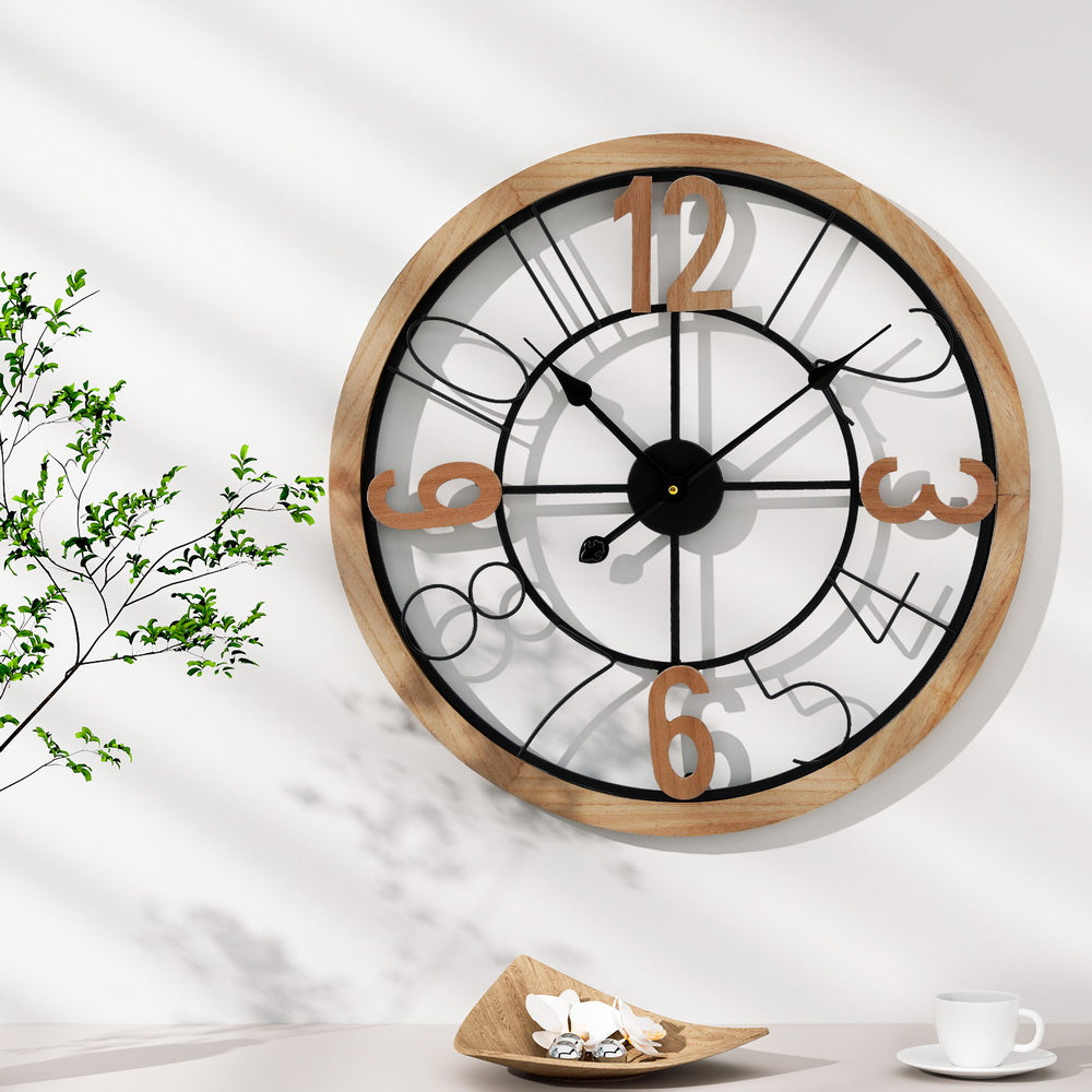 Artiss Wooden 60cm Wall Clock — Metal and MDF, Bold Arabic Numerals — Allure Home Collections