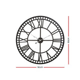 Large metal vintage wall clock 80cm black angled view