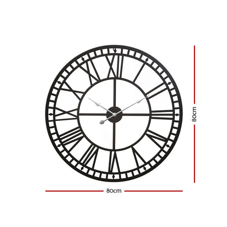 Large metal vintage wall clock 80cm black angled view