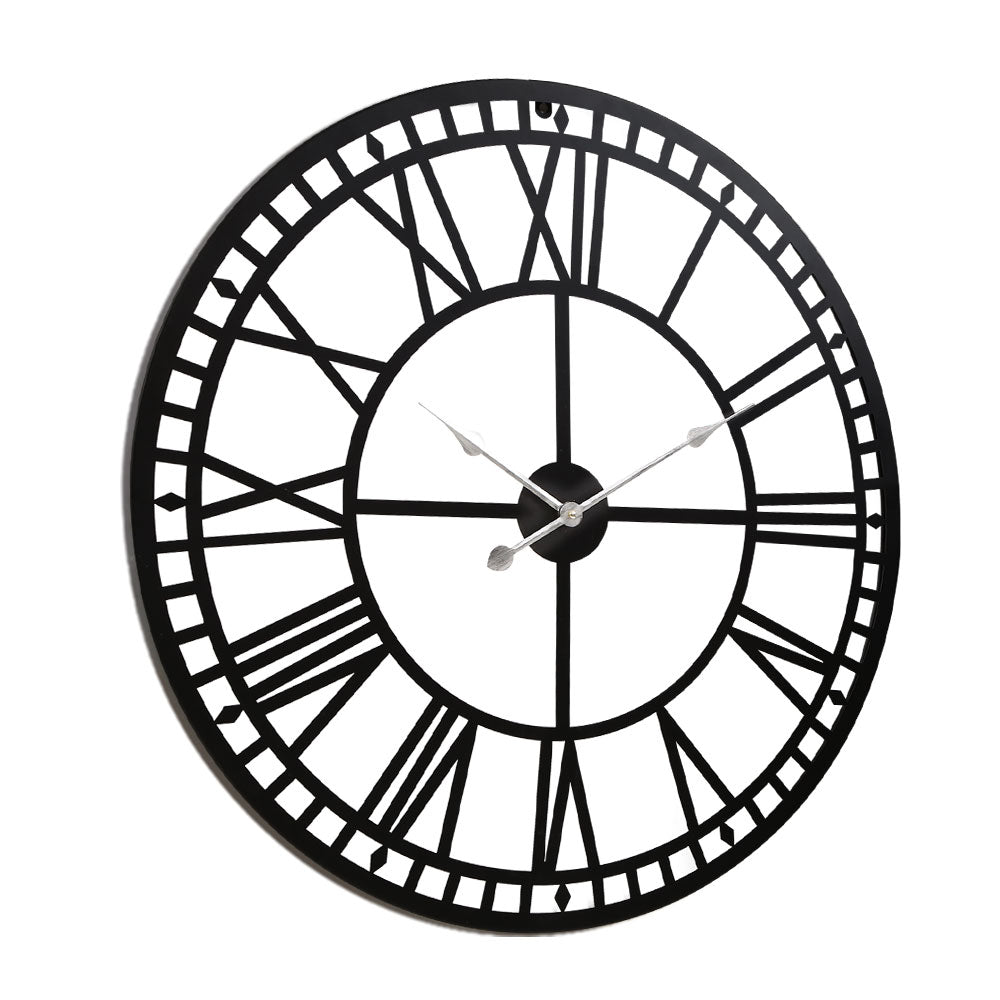 Large metal vintage wall clock 80cm black Roman numeral detail