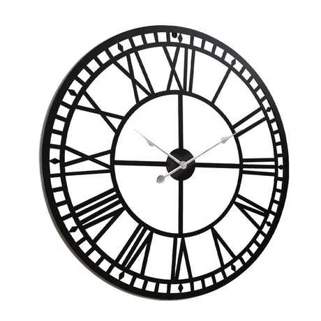 Large metal vintage wall clock 80cm black Roman numeral detail