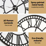Large metal vintage wall clock 80cm black hands close up