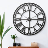 Large metal vintage wall clock 80cm black frame detail