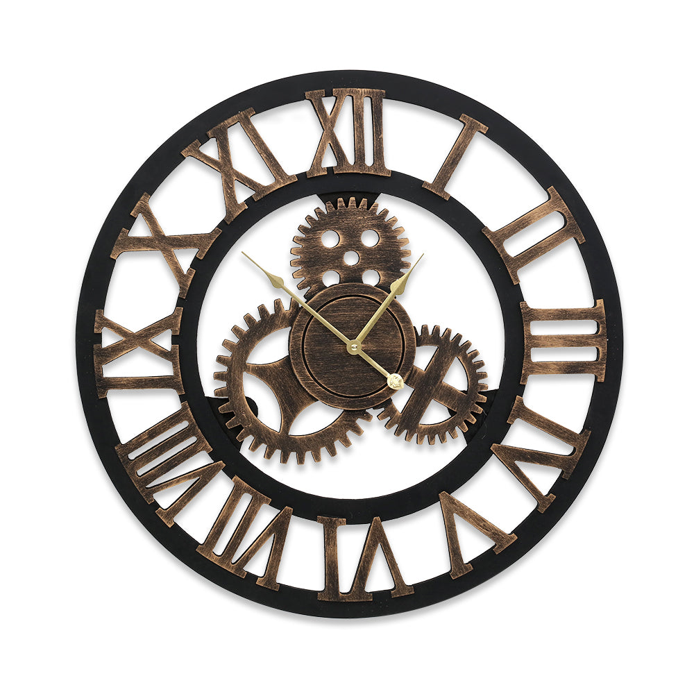 Large steampunk wall clock 80cm brown front view