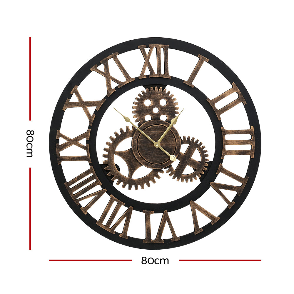 Large steampunk wall clock 80cm brown angled view