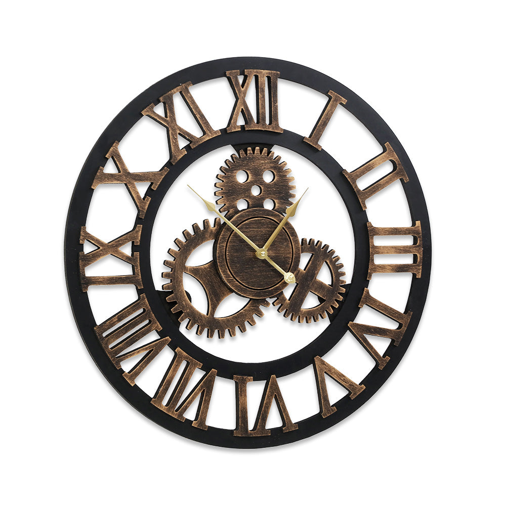 Large steampunk wall clock 80cm brown cogwheel detail