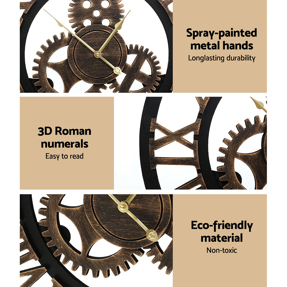 Large steampunk wall clock 80cm brown Roman numeral detail