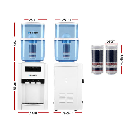 Countertop water cooler dispensing filtered water into a glass