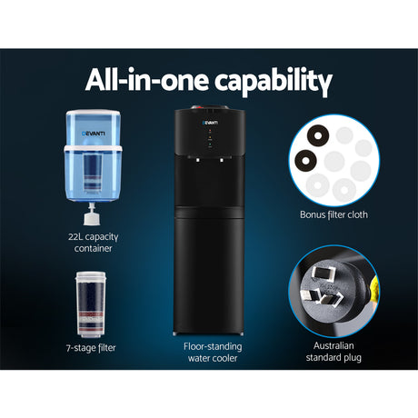 22 litre refillable water filter container measuring 28 x 28 x 55 cm