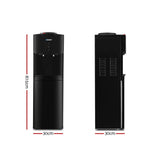 Front view of black top loading water cooler with LED indicators and push button taps