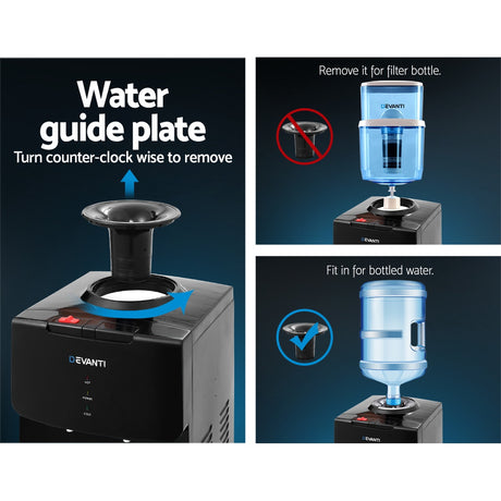 Removable water guide plate and drip tray from black water cooler dispenser