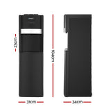 Three tap water cooler dispenser shown at an angle in black
