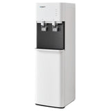 White bottom loading water cooler dispenser with two taps, front view