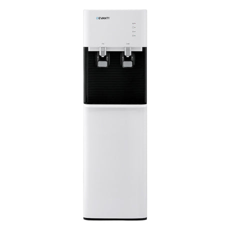 Close up of the hot and cold taps with child safety lock on the water dispenser