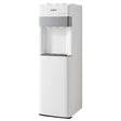 White bottom loading water cooler dispenser with three taps, front view
