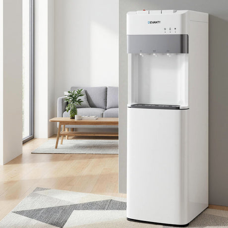 Rear view of the bottom loading water cooler dispenser cabinet