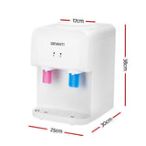 Side profile of compact bench top water dispenser measuring 25 x 30 x 38 cm