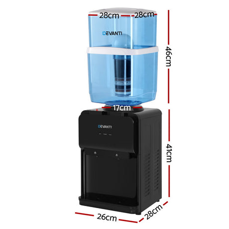 Compact black water cooler on an office kitchen bench