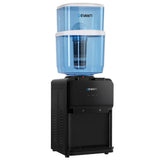 Dual hot and cold taps with LED indicators on the black water cooler