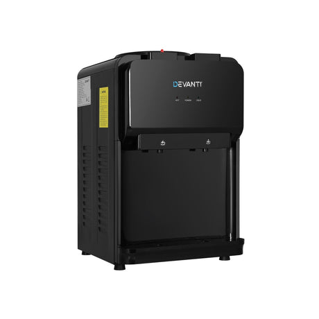 Dual taps and LED indicators on the black water cooler dispenser