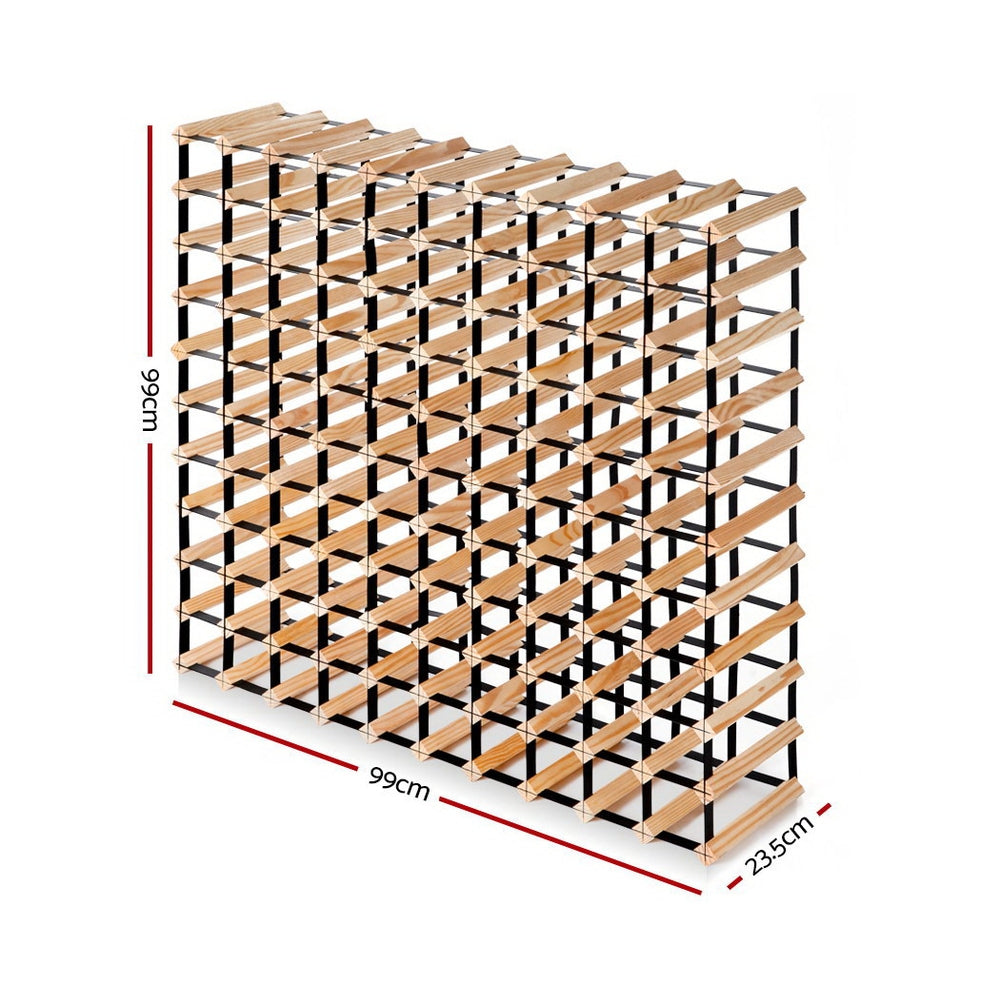 Natural timber and steel wine rack holding 110 bottles