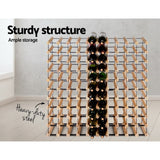 Natural timber and steel wine rack holding 110 bottles