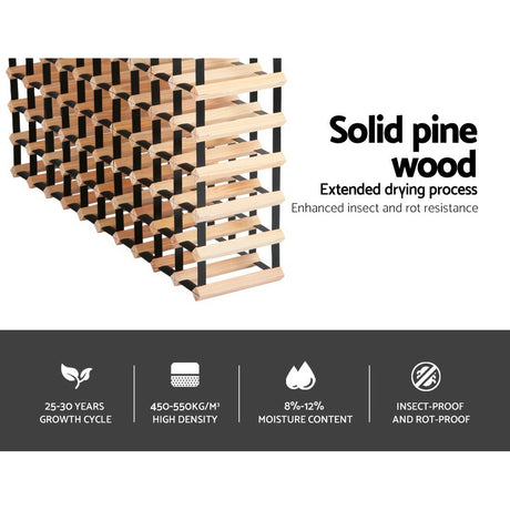 Natural timber and steel wine rack holding 110 bottles