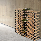 Natural timber and steel wine rack holding 110 bottles