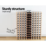 Natural timber and steel wine rack holding 120 bottles