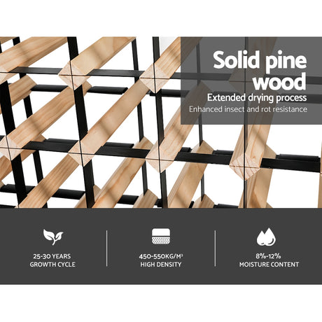 Natural timber and steel wine rack holding 120 bottles