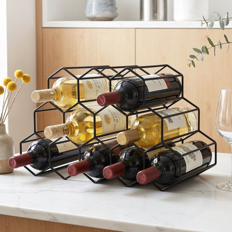 Wine Rack 12 Bottle Metal Freestanding Honeycomb Black view 1