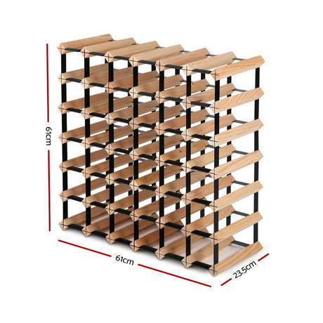 Wine Rack 42 Bottle Freestanding Pine Wood and Steel Natural view 2