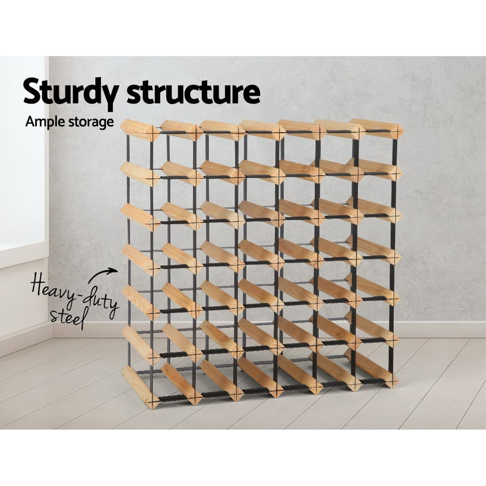 Wine Rack 42 Bottle Freestanding Pine Wood and Steel Natural view 4