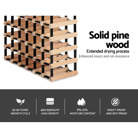 Wine Rack 42 Bottle Freestanding Pine Wood and Steel Natural view 5