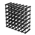 Black timber and steel wine rack holding 42 bottles