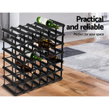Black timber and steel wine rack holding 42 bottles