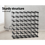 Black timber and steel wine rack holding 42 bottles
