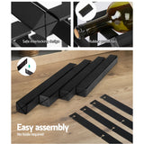 Black timber and steel wine rack holding 42 bottles