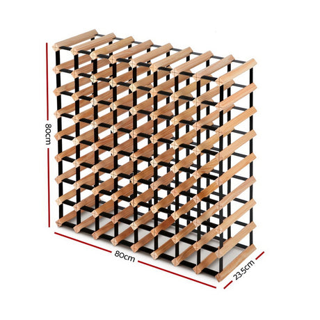 Wine Rack 72 Bottle Freestanding Pine Wood and Steel Natural view 2