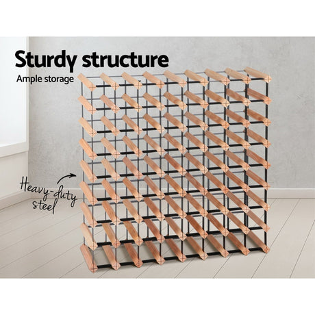 Wine Rack 72 Bottle Freestanding Pine Wood and Steel Natural view 4