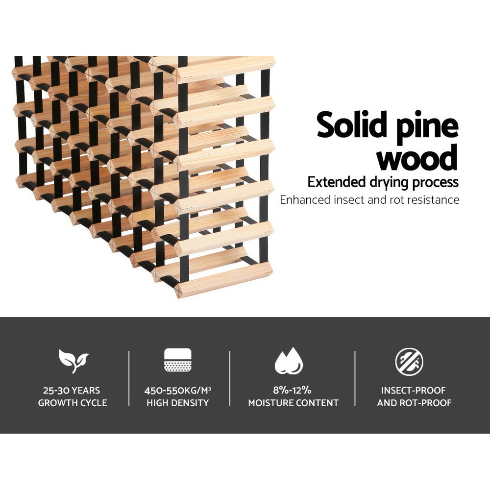 Wine Rack 72 Bottle Freestanding Pine Wood and Steel Natural view 5