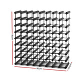 Black timber and steel wine rack holding 72 bottles