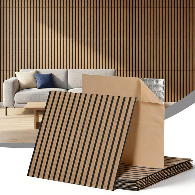 Vera brown peel and stick wall panels on a feature wall