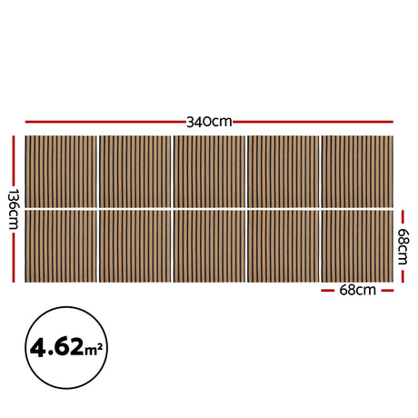 Vera Peel and Stick Wall Panels, 68 x 68cm, Brown, 10pcs