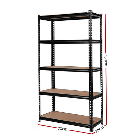 Garage Shelving Rack 6 Pack 5 Tier 70 x 30 x 150cm Black